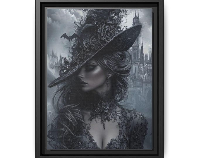 Gothic Victorian Witch Portrait Matte Canvas, Framed | Dark Fantasy Wall Art