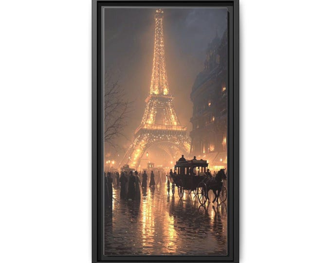Eiffel Tower at Night Matte Canvas Framed | Paris Cityscape Wall Art