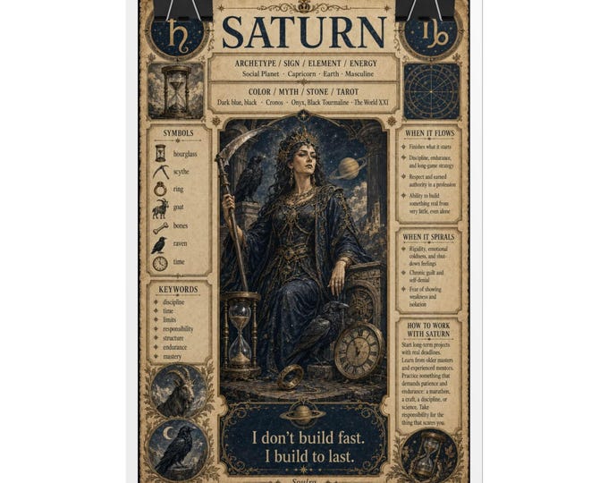 Saturn Astrology Poster | Vintage Occult Tarot Style Print (Giclée)