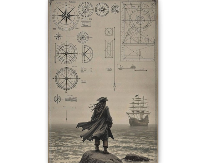 Vintage Nautical Map Compass Pirate Illustration Canvas