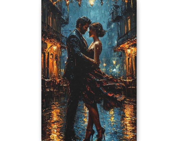 Romantic Couple Dancing Canvas | Classic Canvas Wall Art, Rainy City Night