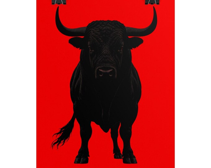 Black Bull Illustration Rolled Poster | Bold Red Minimalist Wall Art