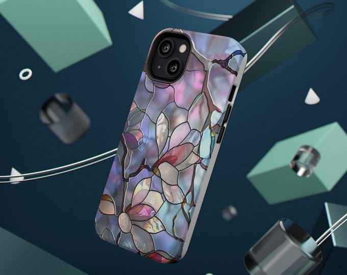 Stained Glass Floral Phone Case | Vintage Botanical Art, Impact Resistant Protection