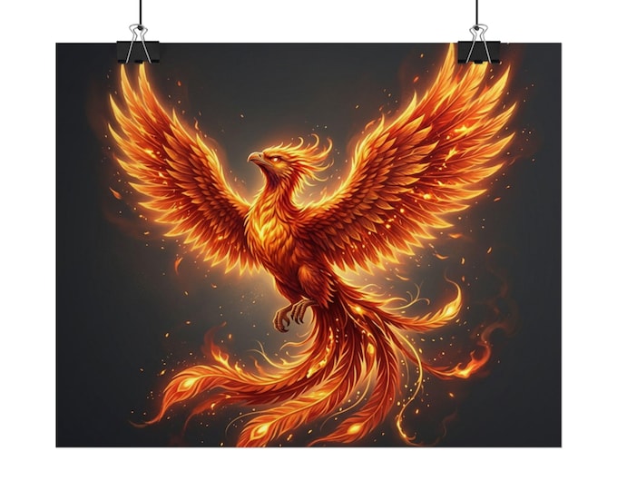 Fiery Phoenix Rolled Poster | Mythical Bird Wall Art