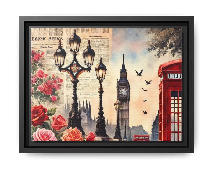 Vintage Londra Matte Canvas, Framed (Multi-color),