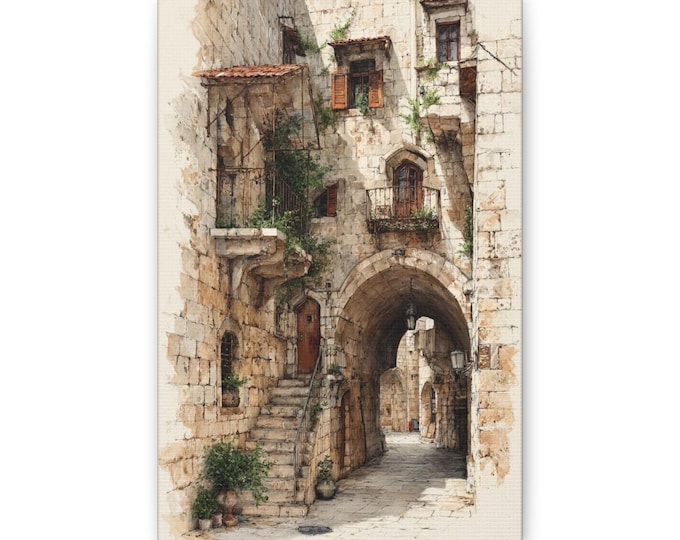Mediterranean Alleyway Canvas | Classic Urban Archway Wall Art