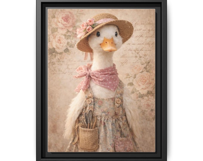 Vintage Floral Duck Portrait Canvas