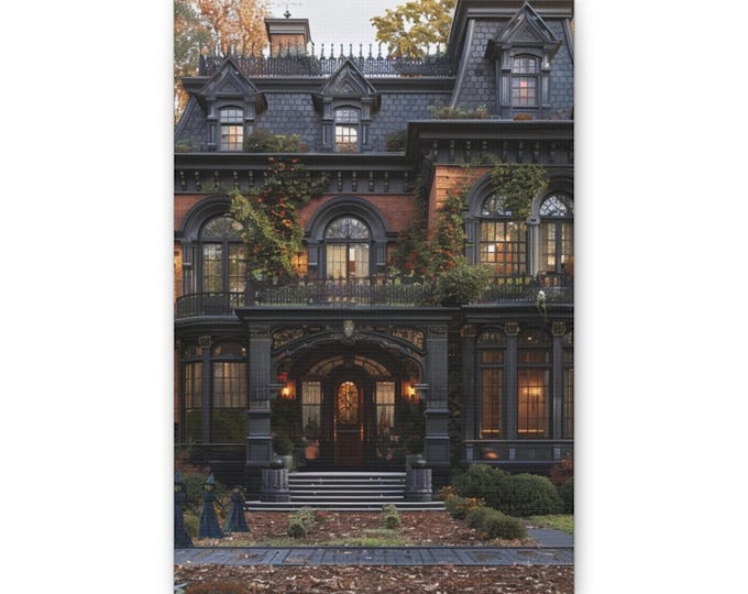 Victorian Haunted House Classic Canvas | Gothic Mansion Wall Art, Autumn Manor Print