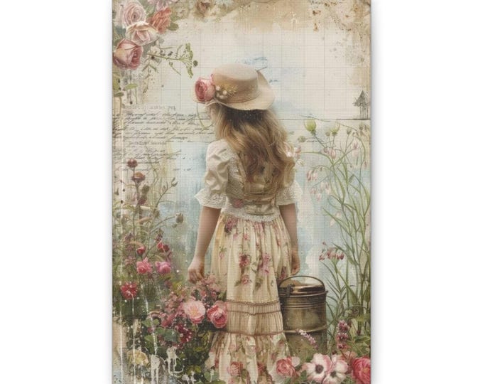 Vintage Garden Girl Canvas | Floral Victorian Wall Art