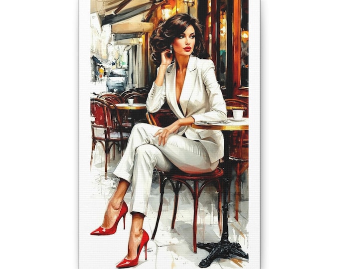 Chic Woman at Cafe Canvas