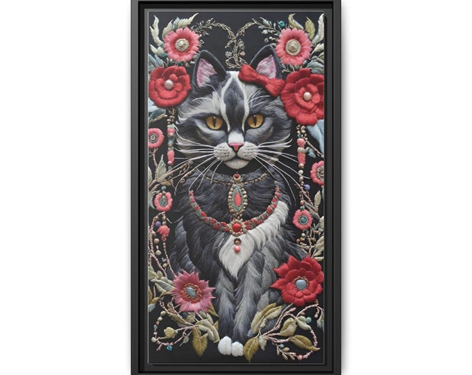 Regal Tuxedo Cat Portrait Canvas | Framed Matte Wall Art