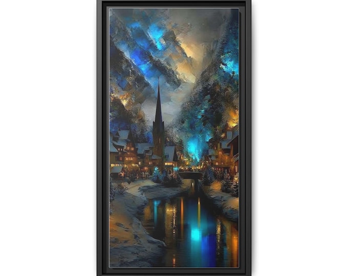 Dreamy Northern Lights Village Matte Canvas Framed
