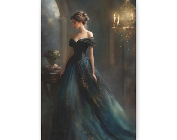 Victorian Woman in Blue Gown Canvas Wall Art | Romantic Fine Art Print