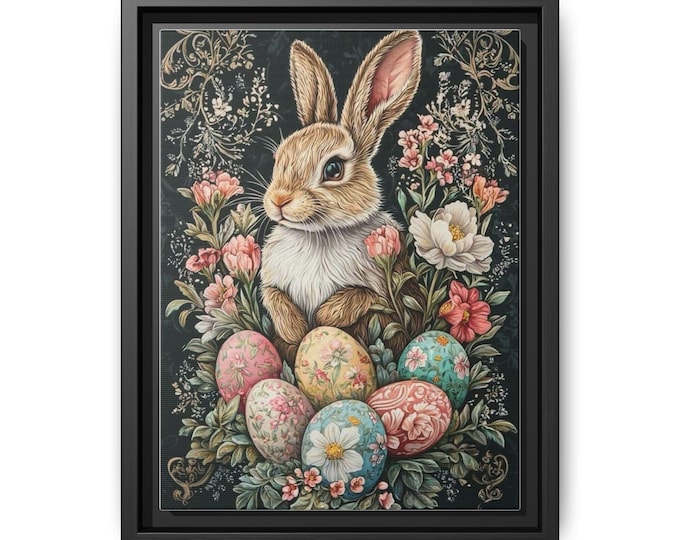 Easter Bunny with Floral Eggs Canvas