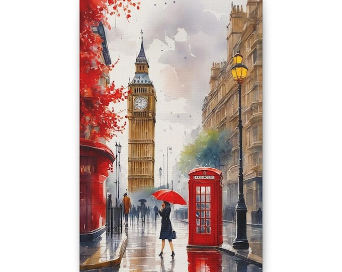 London Red Umbrella Big Ben Canvas | Telephone Booth Wall Art