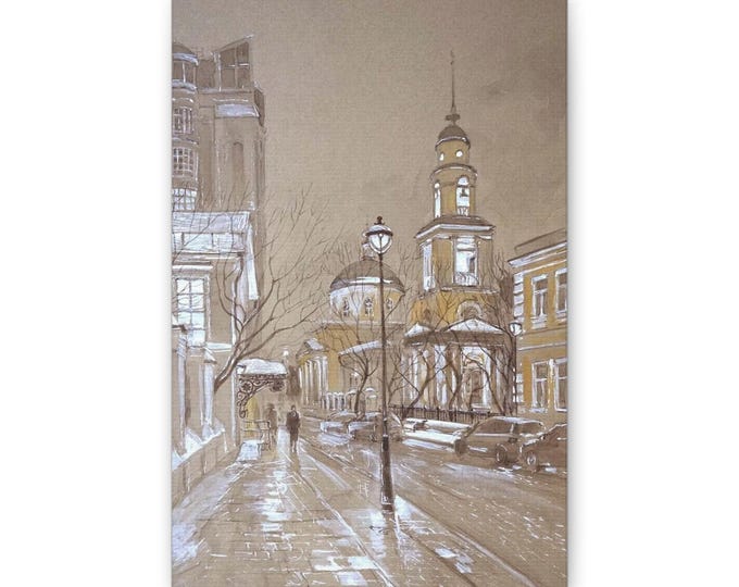 Vintage City Street Sketch Canvas | Urban Architecture Wall Art