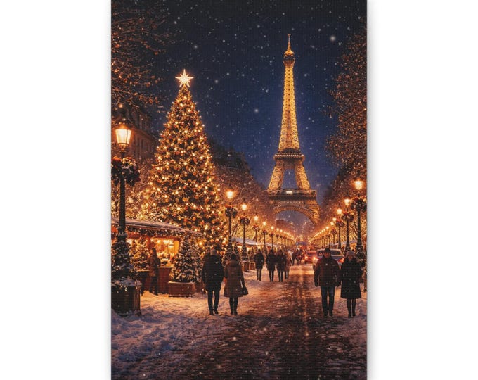Eiffel Tower Christmas Market Canvas | Paris Holiday Wall Art