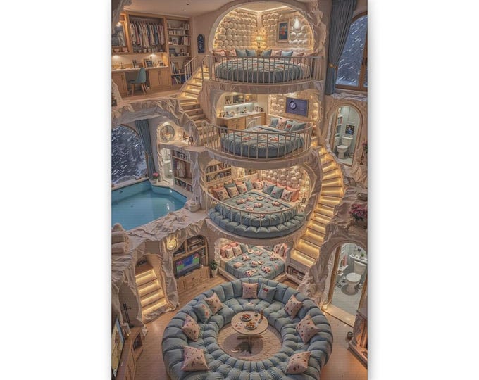 Cozy Spiral Library Interior Canvas | Wall Art, Architectural Print