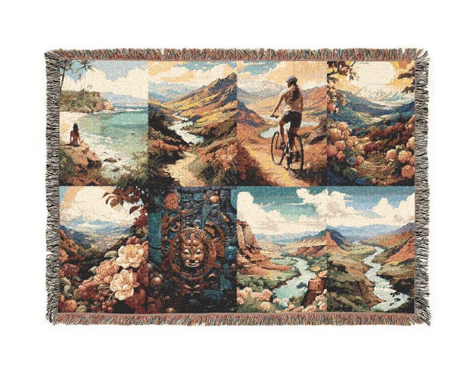 Coastal Landscape collage Woven Blanket | Scenic Beach Mountain Panels