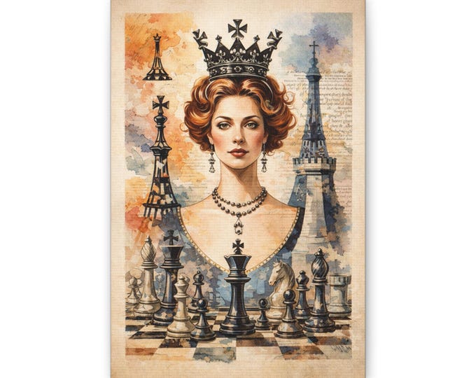 Chess Queen Portrait Canvas | Vintage Royalty Wall Art
