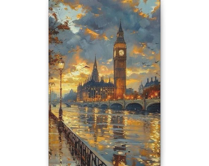 Big Ben London Skyline Canvas | River Thames Evening Cityscape Wall Art