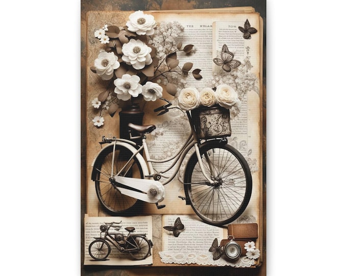 Vintage Bicycle Bouquet Canvas | Sepia Floral Wall Art