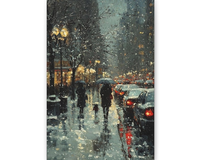 Rainy City Street Canvas | Urban Nightscape Wall Art