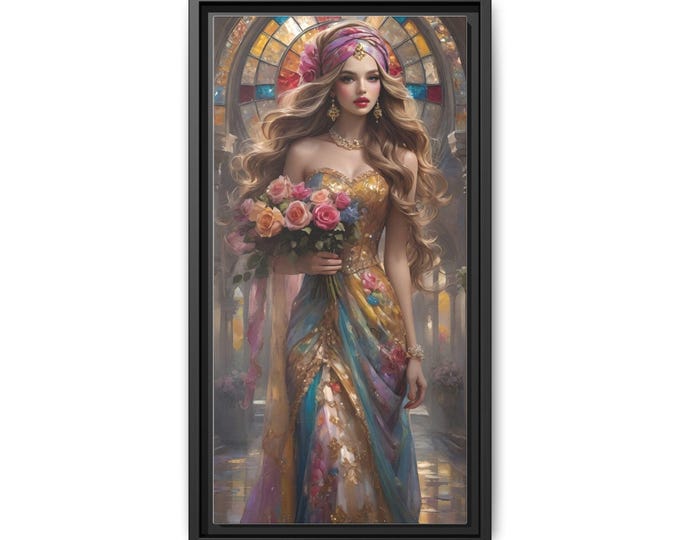 Romantic Floral Goddess Matte Canvas Framed