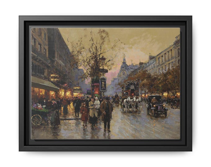 Paris Street Scene Matte Canvas, Framed | Vintage Cityscape Wall Art