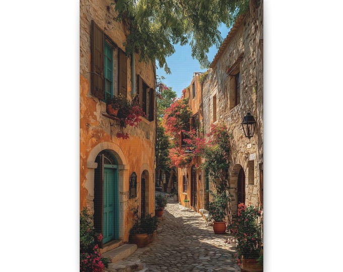 Mediterranean Alleyway Canvas | Rustic Village Wall Art