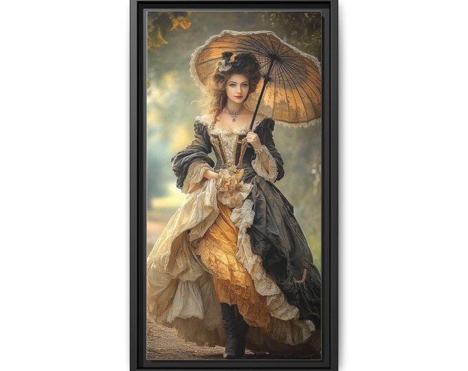 Victorian Lady with Parasol Matte Canvas Framed Wall Art | Portrait Print