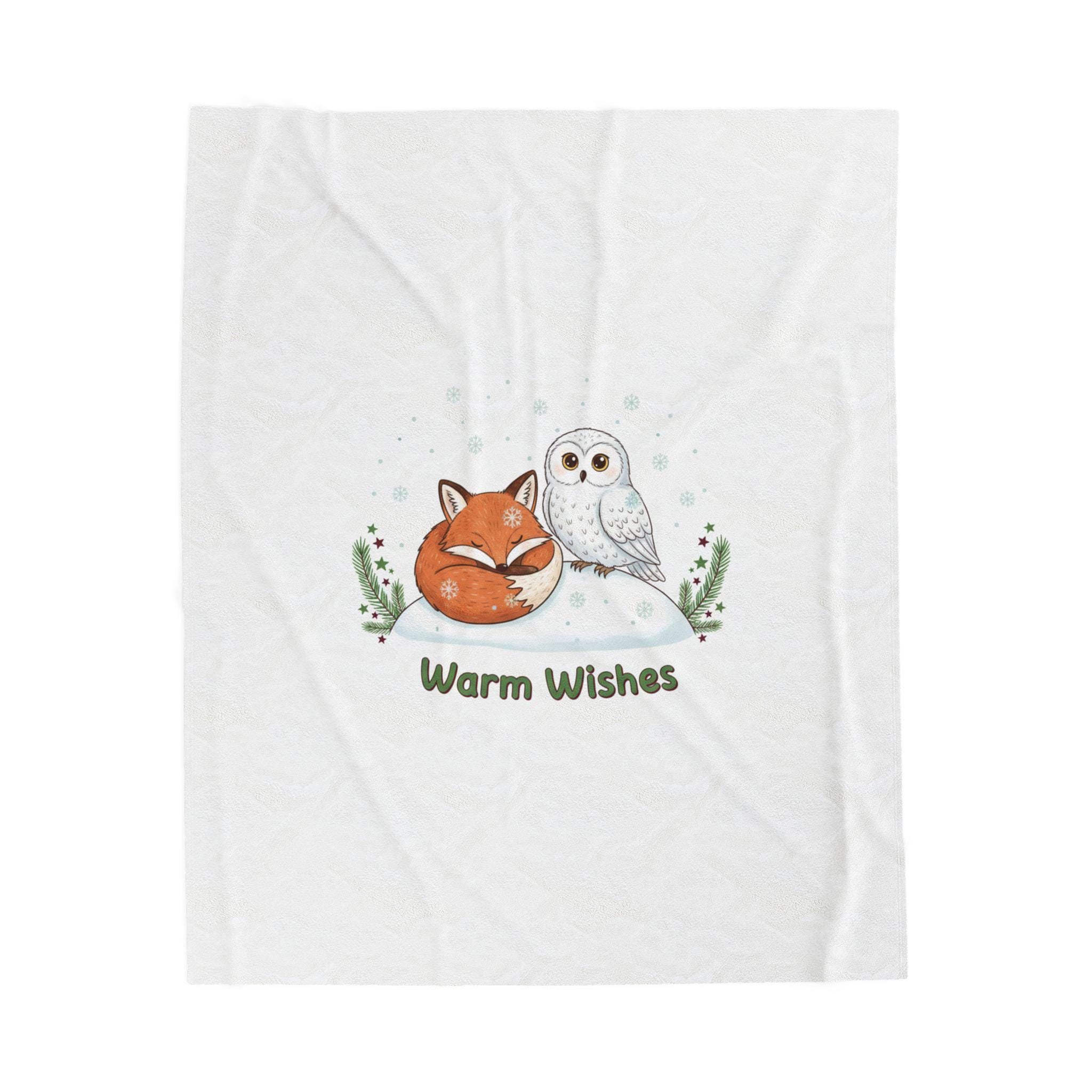 Warm Wishes Fox and Owl Plush Blanket | cute winter animal, cozy woodland