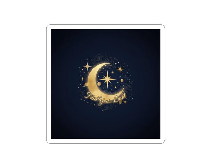 Golden Crescent Moon Sticker | Celestial Night Sky, stars constellation