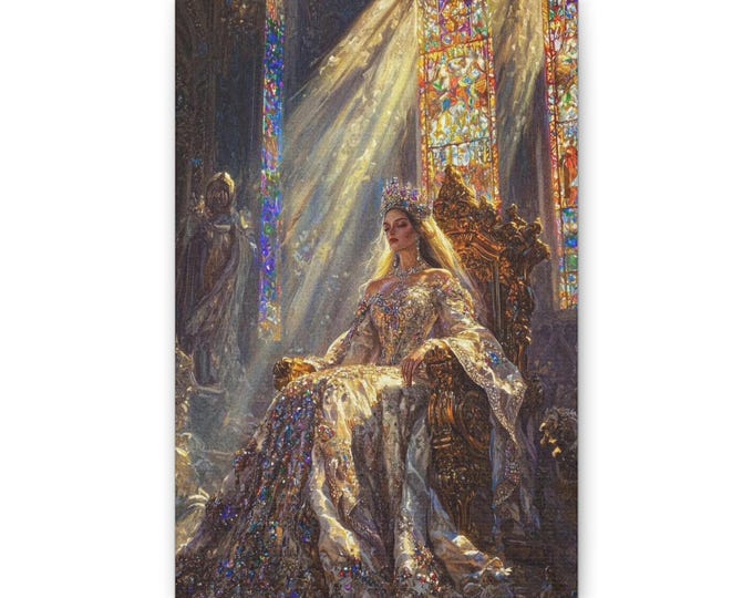 Queen on Throne canvas | Regal medieval portrait wall art