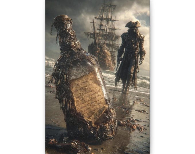 Message in a Bottle Pirate Canvas | Vintage Shipwreck Sea Wall Art