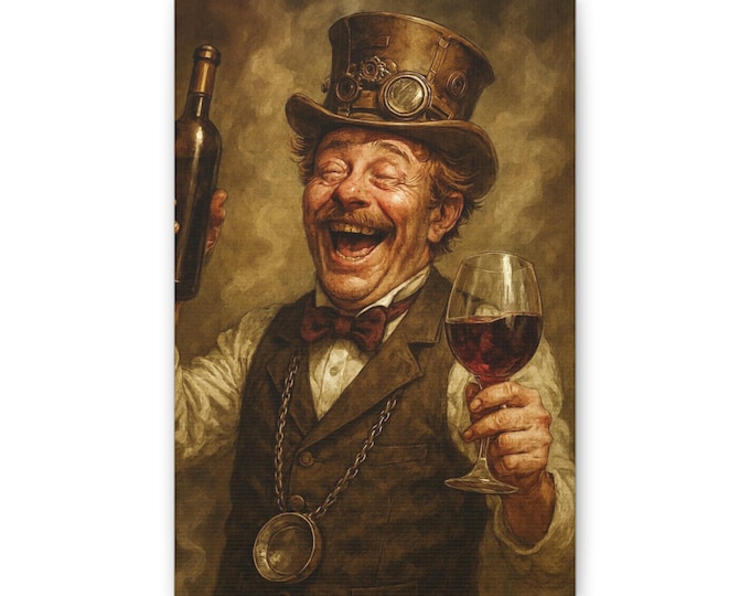 Laughing Victorian Gentleman Canvas | Wine Drinker Portrait Wall Art