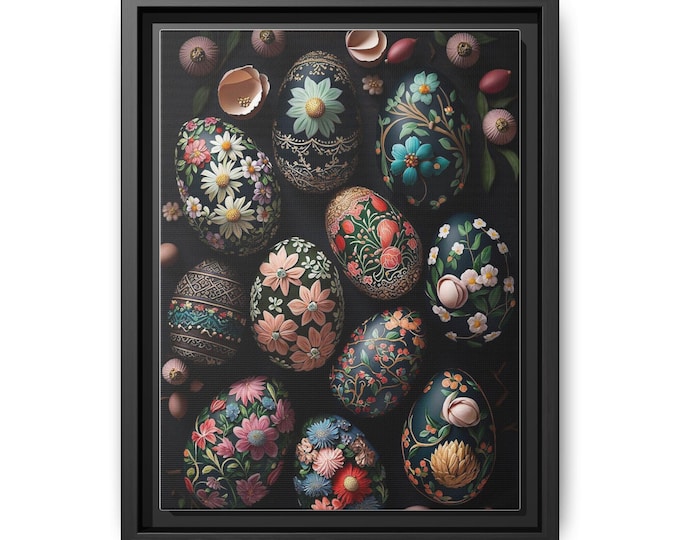Easter Hand-Painted Floral Easter Eggs Matte Canvas Framed