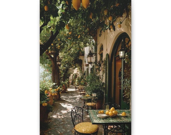 Lemon Grove Courtyard Canvas | Wall Art, Botanical Patio Scene