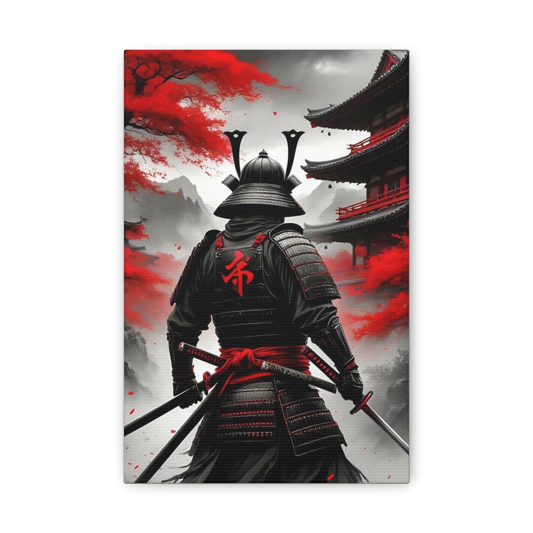 Samurai Warrior Canvas | Japanese Armor Wall Art, Red Sakura Pagoda - Etsy