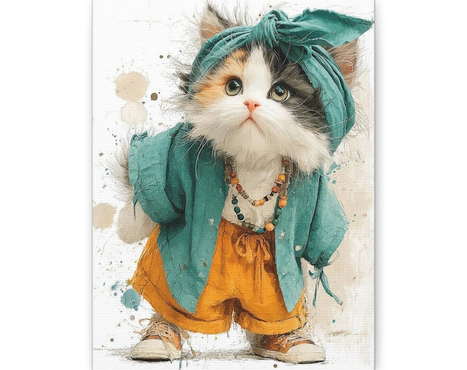 Boho Kitten Illustration Canvas