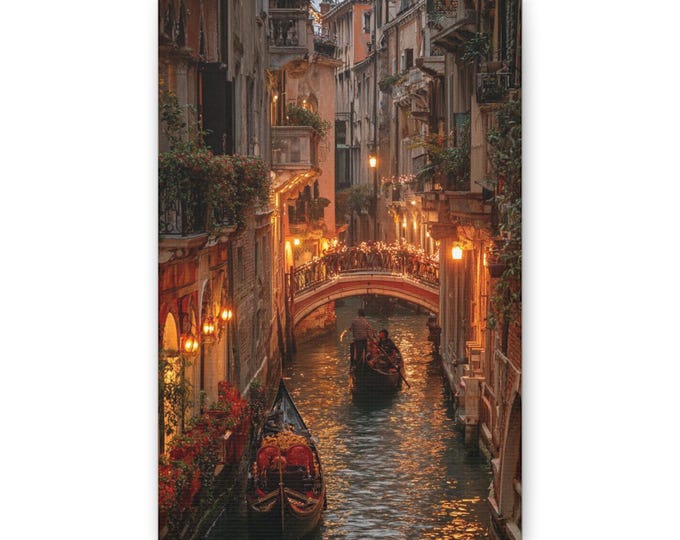 Venetian Canal at Dusk Canvas | Venice Gondola Wall Art