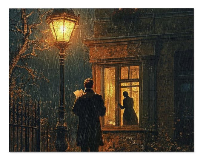 Man at Lamppost Reading Letter Jigsaw Puzzle