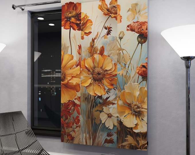 Golden Wildflower Bouquet Window Curtain | Floral Drapery Panel