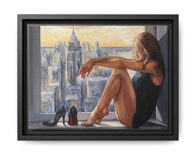 Woman at Window Cityscape Matte Canvas