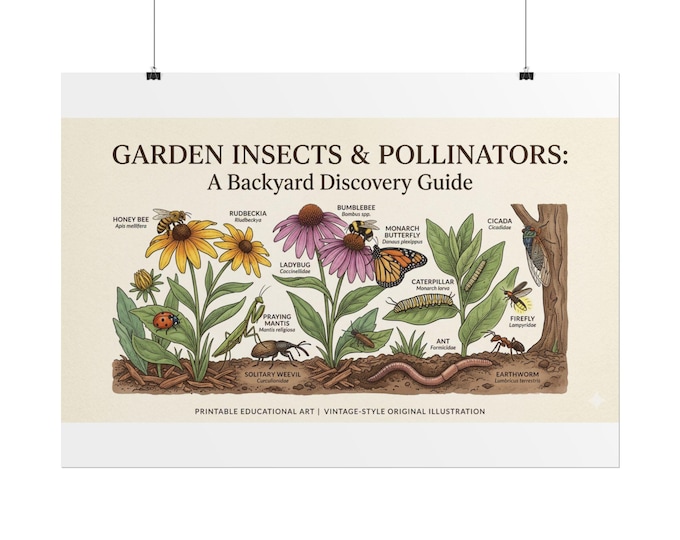 Homeschool Geography Posters | Garden Insects & Pollinators Rolled Poster | Backyard Discovery Guide