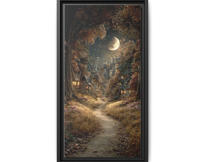 Moonlit Forest Path Matte Canvas Framed | Cottage Nightscape Wall Art
