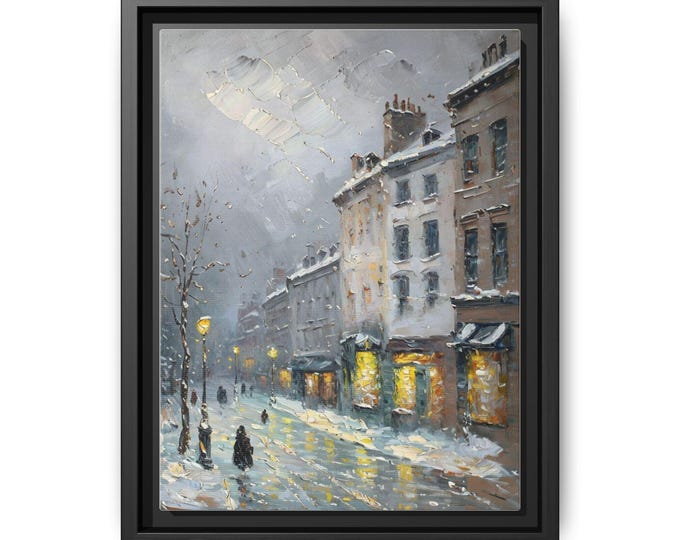 Snowy European Street Painting Matte Canvas