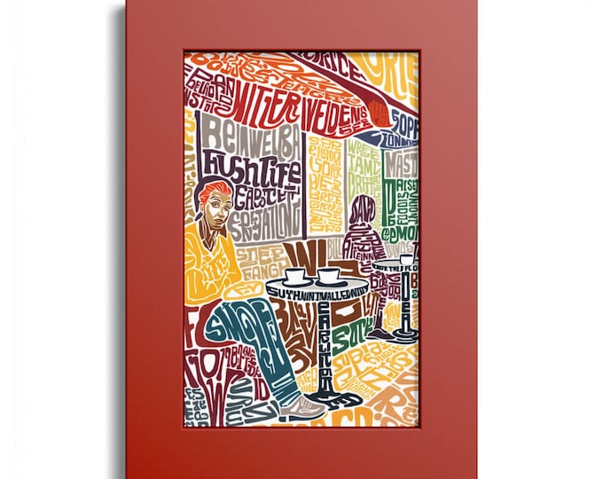 Typography Cafe Illustration Colored Frame Poster | Retro Word Art Print