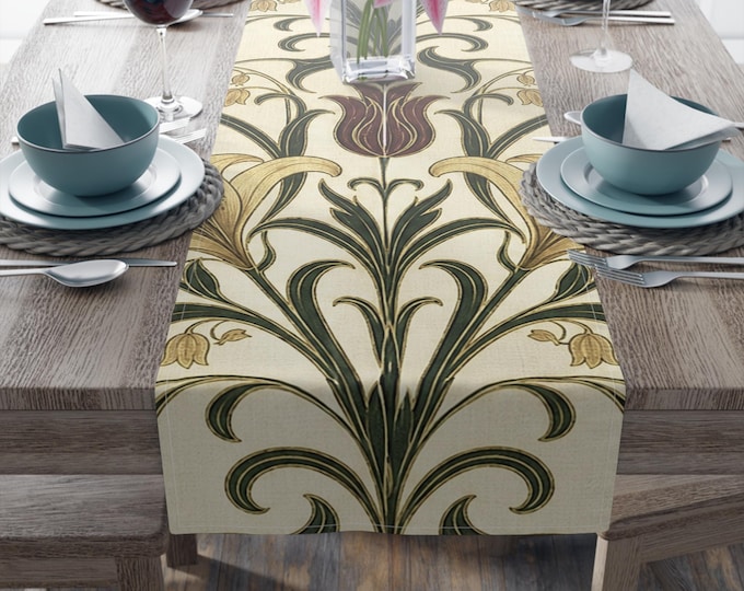 William Morris Floral Tulip Pattern Table Runner | Botanical Dining Decor
