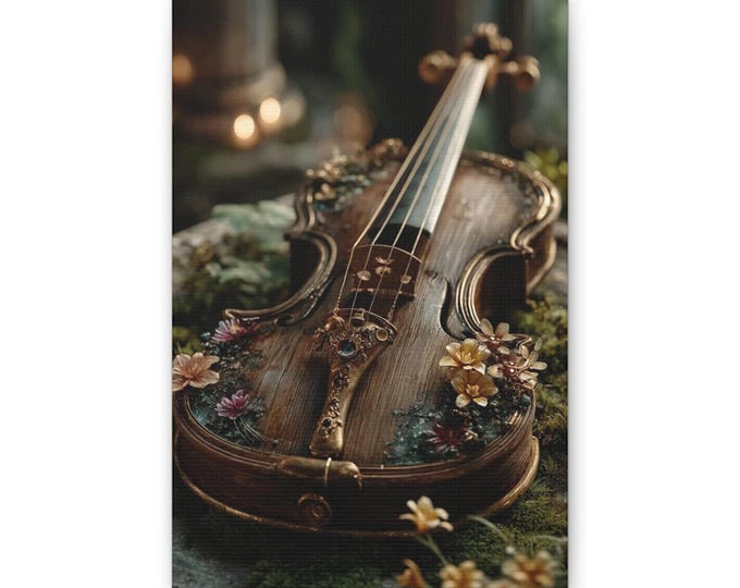 Ornate Violin Canvas Print | Musical Wall Art, Floral Vintage Violin
